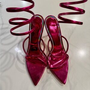 Liliana Pink Heels with Pointed Toe and Bow